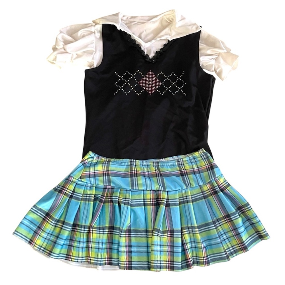 NWOT Dansco Halloween Dance School Girl Costume 3 Piece Pleated Size L